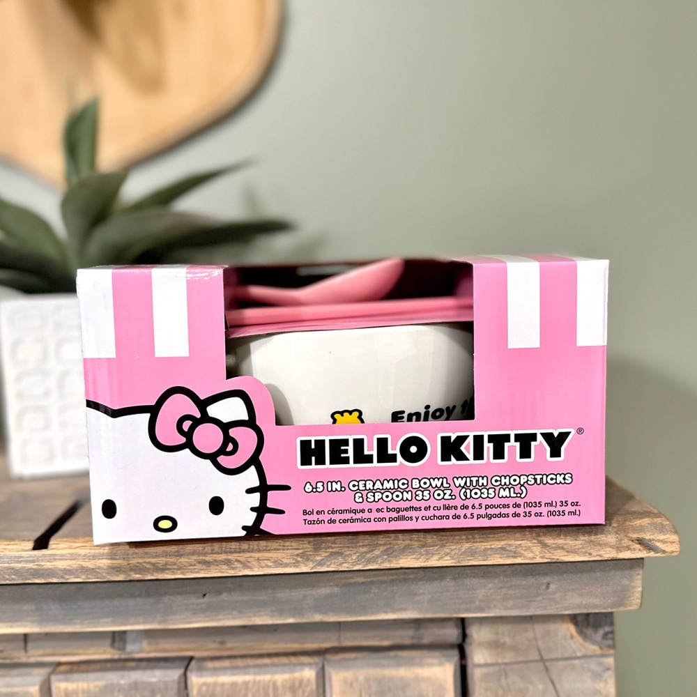Hello kitty ceramic bowl with chopsticks